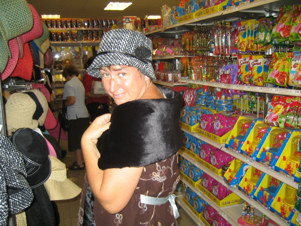 Hat shopping with Sanna