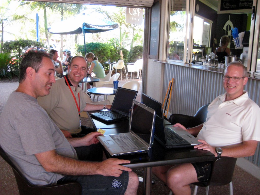 Computer freaks checking their email in Coolum