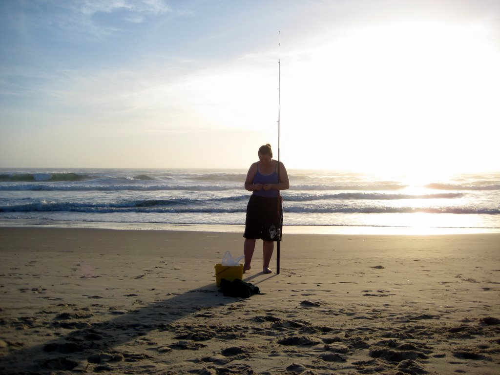Sanna fishing in the surf