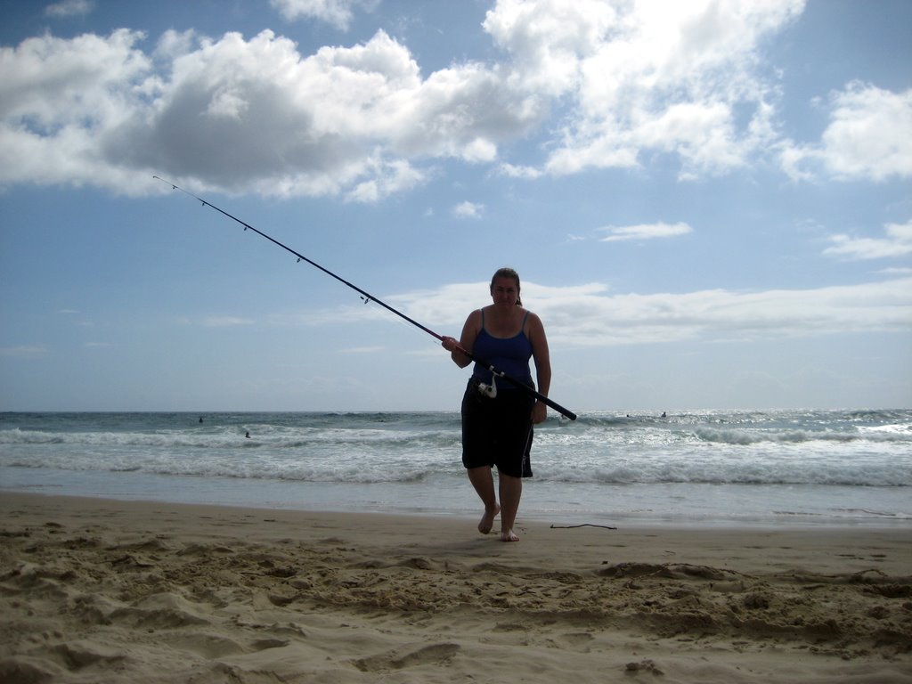 Sanna fishing in the surf